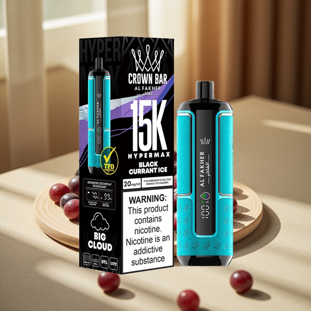 Al Fakher Crown Bar 15K Hypermax Disposable Vape Kit Coacăz Negru Gheață 22ml 600mAh