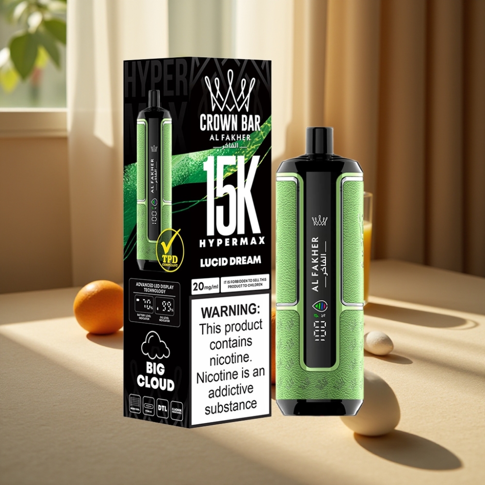 Al Fakher Crown Bar 15K Hypermax Disposable Vape Kit Vis Luminos și Vis Luminos 22ml 600mAh