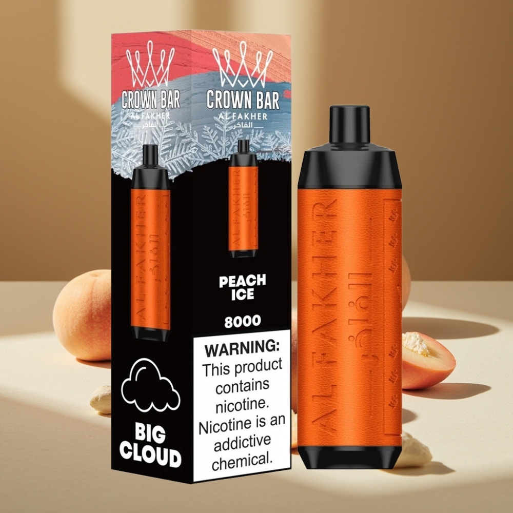 Al Fakher Crown Bar 8000 Crystal Disposable Vape piersică gheață 8000 de fumuri 5mg nicotină