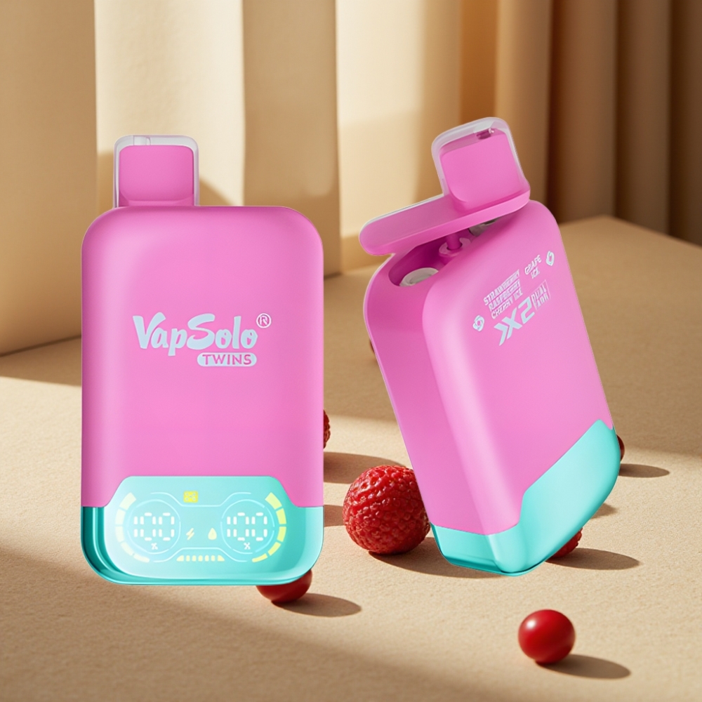 Vapsolo Twins 20000 Puffs Capsă Descărcabilă Căpșuni Zmeură Cireșă Ice & Strugure Ice, 40 ml, 20mg/ml