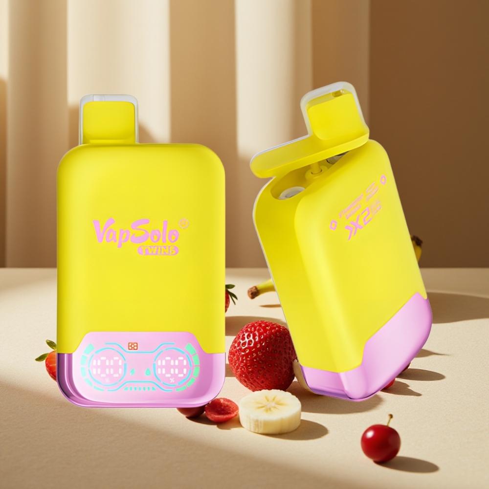 Vapsolo Twins 20000 Puffs Capsă Dispozabilă Cireșe Fizzy & Banane Căpșuni, 40ml, 20mg/ml