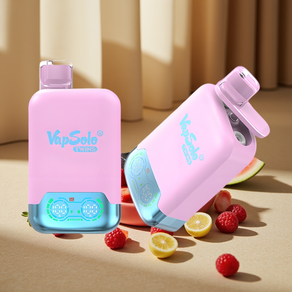 Vapsolo Twins 20000 Puffs Gheață Neagră Dragon Fruit Căpșuni & Zmeură Pepene Verde și 40ml 20mg/ml