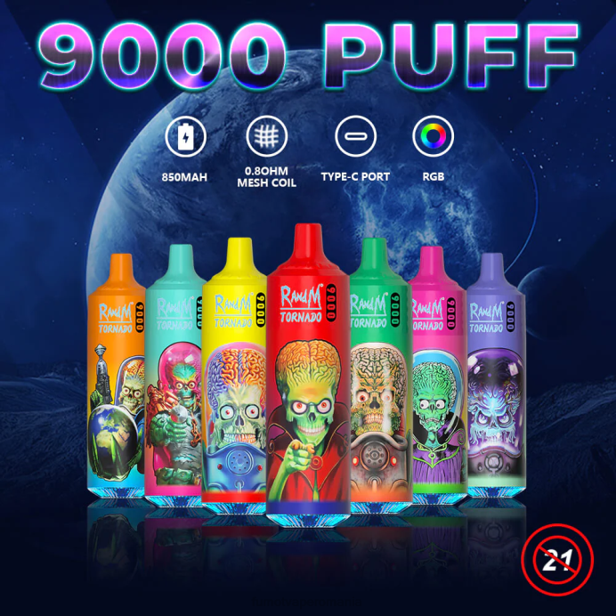 Fumot Vape Review - Fumot Tornado 9000 stilou vape de unică folosință - 18 ml (1 bucată) V26X10 gheață luxuriantă